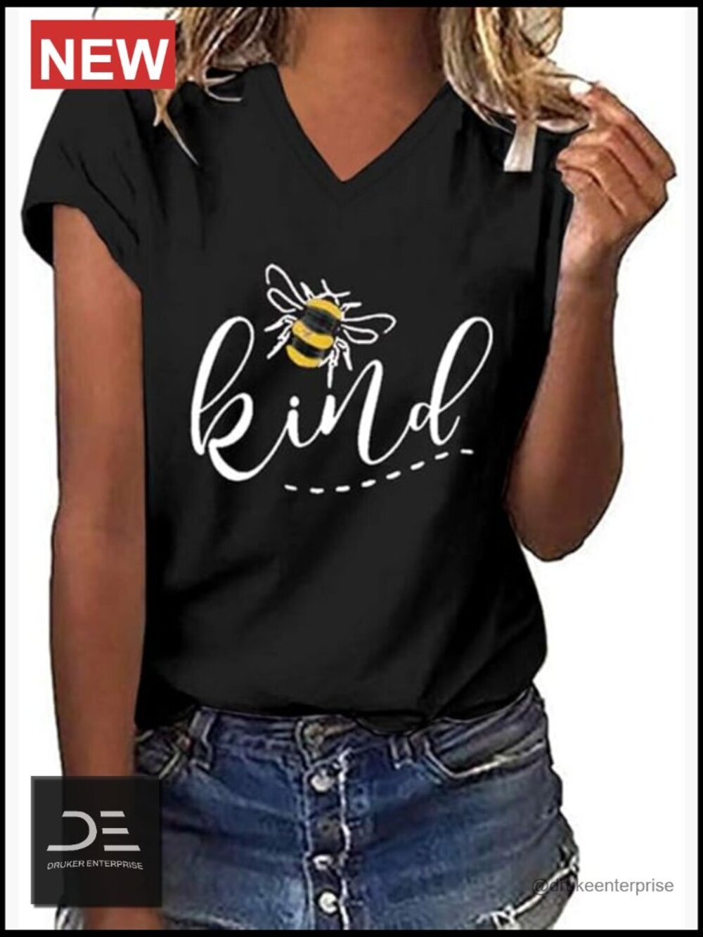 V Neck Be Kind Letter Printed Tunic T Shirt Casual Summer Tee